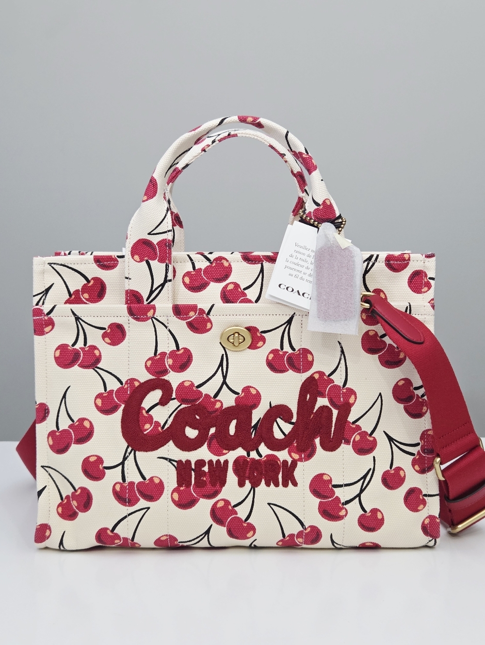 NWT COACH CARGO TOTE BAG WITH CHERRY PRINT - CZ193 LARGEST SIZE - Picture 2 of 10